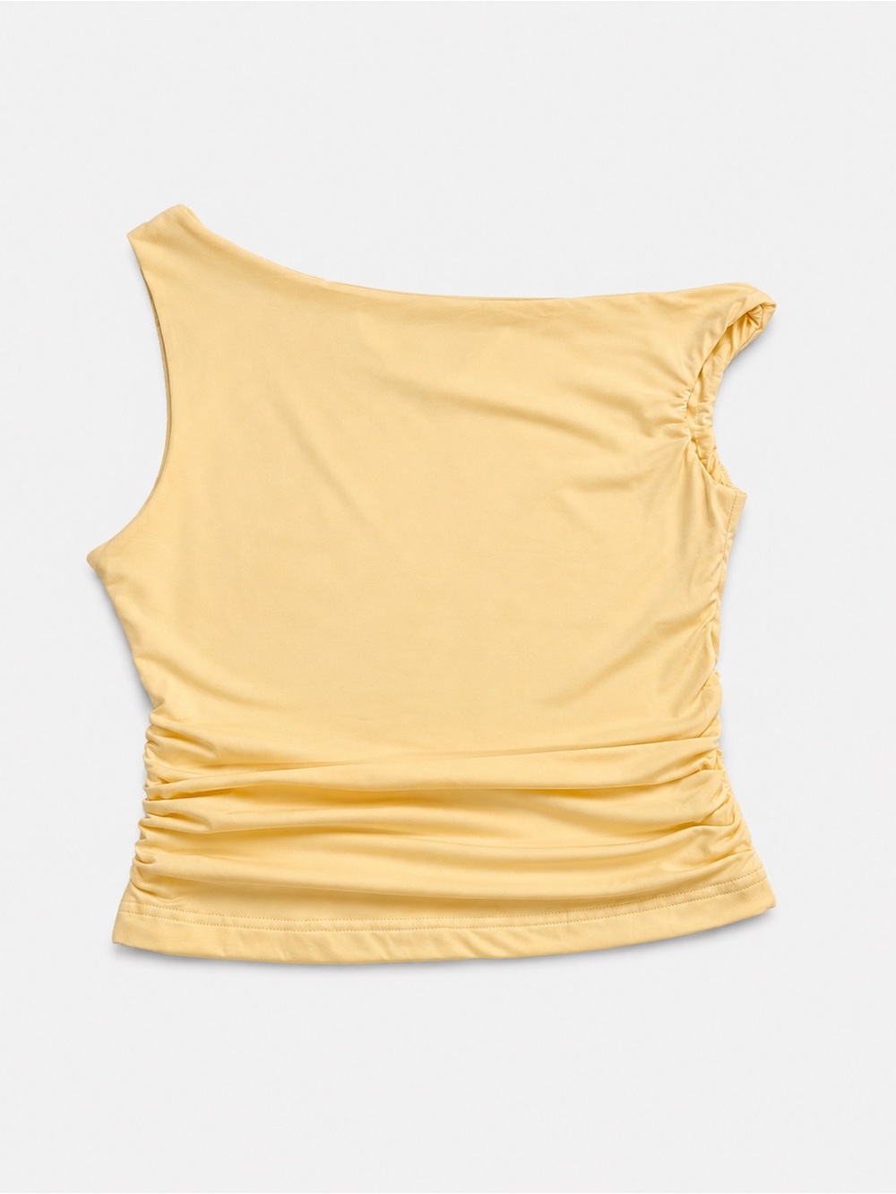 One-Shoulder Ruched Tank Top in Soft Yellow